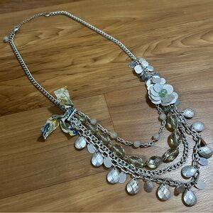Chic Long Silver Layered Necklace with Floral Charms